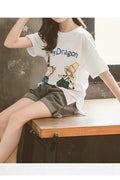 Kids Girls Lovely Cartoon Printed T-Shirt Denim Short Two Piece Outfit
