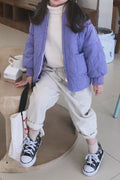 Kids Girls Tremendous Solid Colored Round Neck Ribbed Cuff Convenient Zipper Closure Flap Pockets Padded Jacket