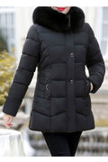 Women Thick & Soft Fur hooded Neck Long Sleeve Superb Solid Colored Pockets Styled Easy Zipper Closure Padded Jacket
