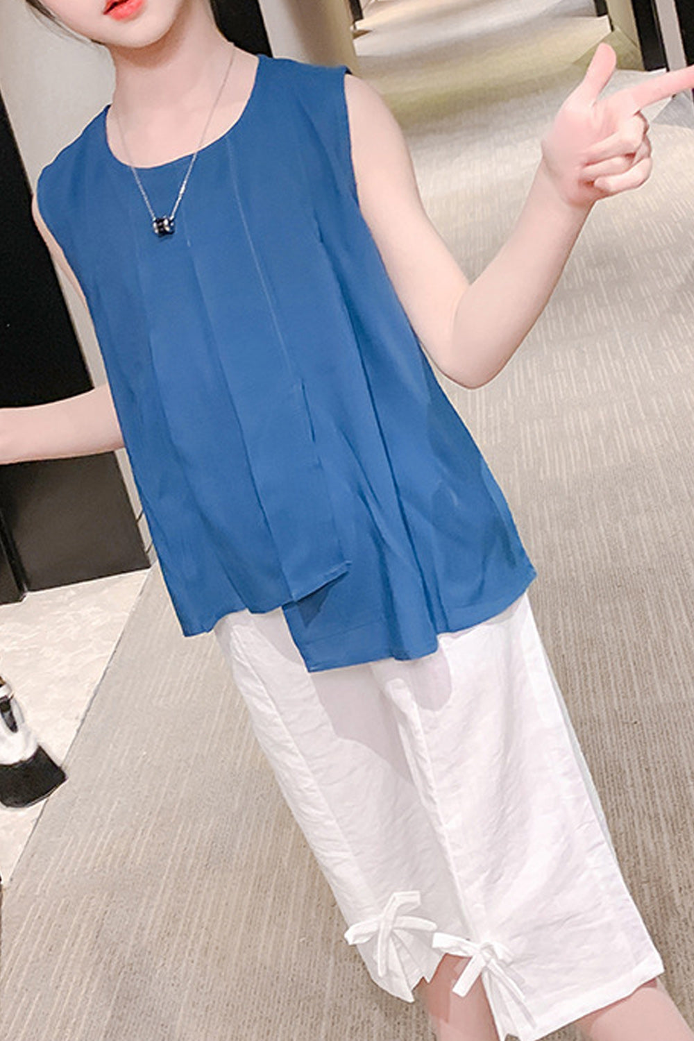 Kids Girls Sleeveless Solid Colored Lightweight Soft Outfit