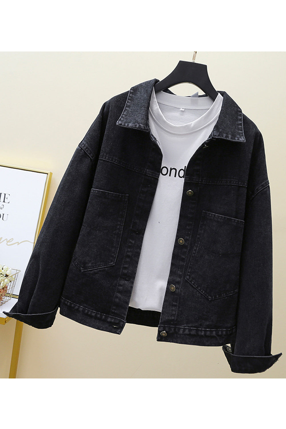 Women Collar Neck Solid Pattern Button Closure Modish Amazing Lightweight Classy Denim Jacket