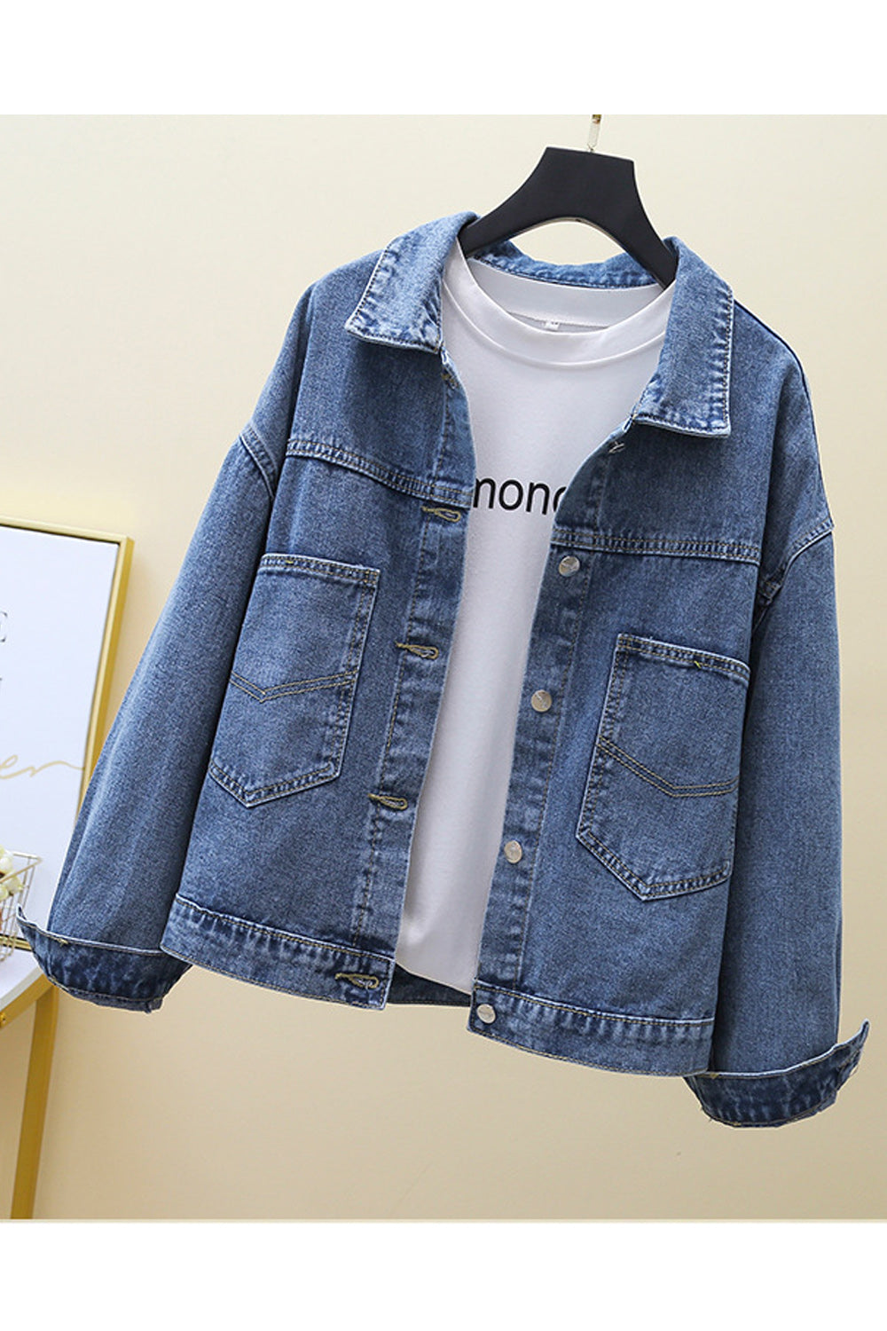 Women Collar Neck Solid Pattern Button Closure Modish Amazing Lightweight Classy Denim Jacket