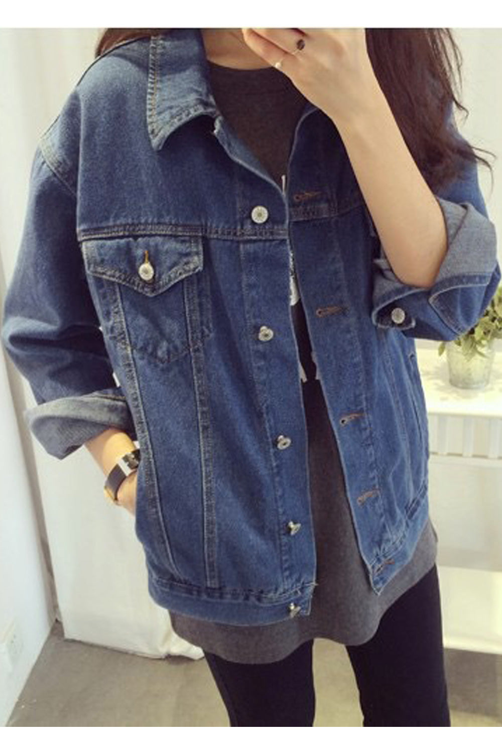 Women Fashionable Lightweight Cozy Long Sleeve Wind Proof Button Down Denim Jacket