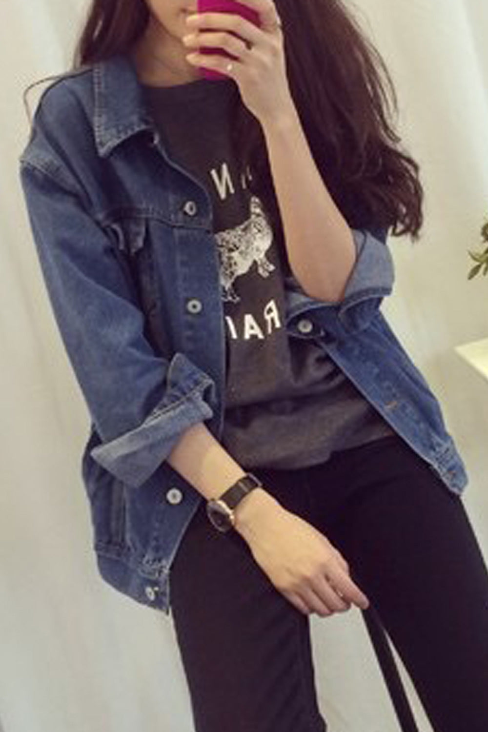 Women Fashionable Lightweight Cozy Long Sleeve Wind Proof Button Down Denim Jacket