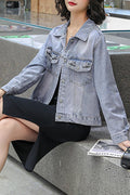 Women Splendid Solid Pattern Modern Collar Neck Pocket Styling Denim Jacket