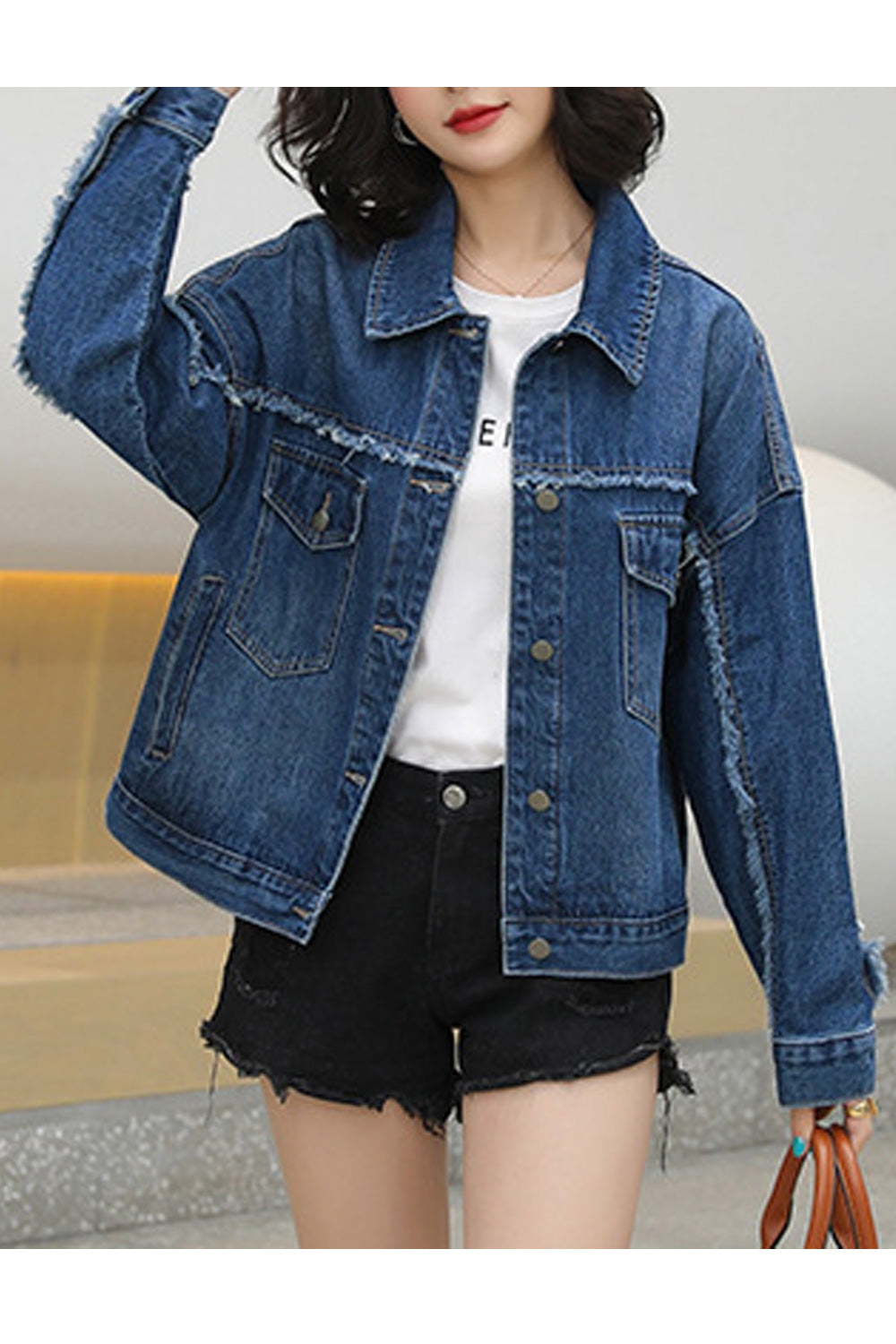 Women Collar Neck Superb Alluring Long Sleeve Fantastic Denim Jacket