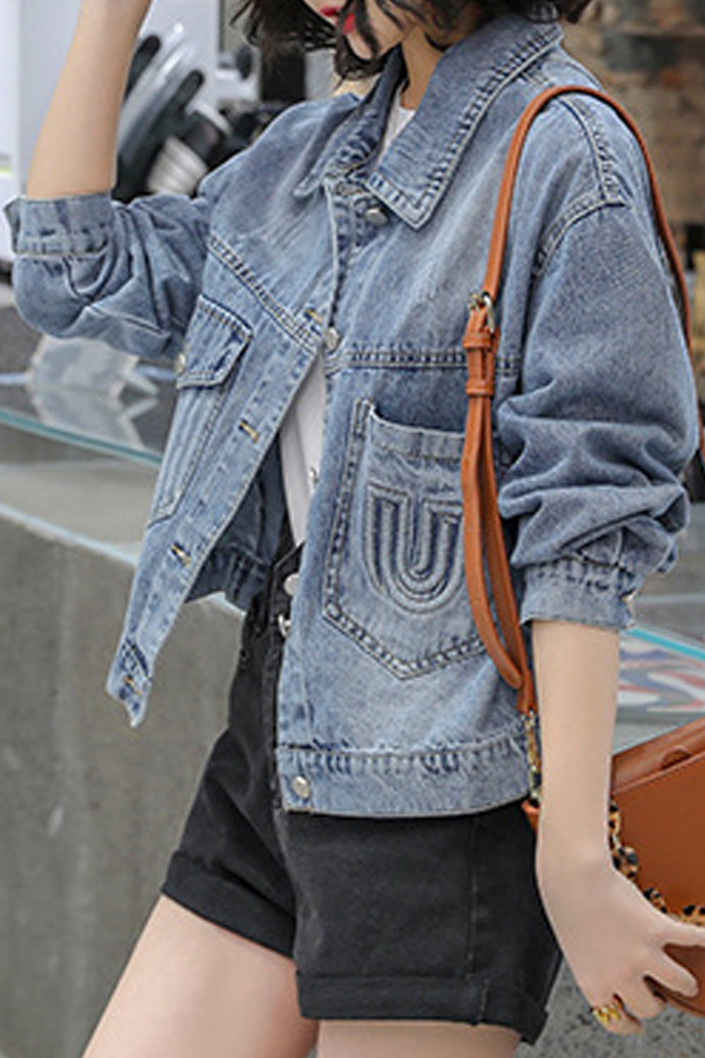 Women Fantastic Long Sleeve Loose Breathable Front Button Closure Denim Jacket