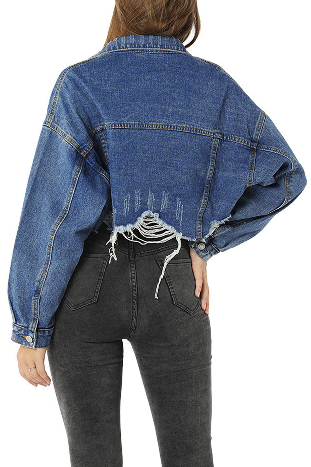 Women Short Length Modish Solid Pattern Long Sleeve Fabulous Button Closure Denim Jacket