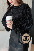 Women Plus Polka Dot Ruffled Long Sleeve Chiffon Shirt