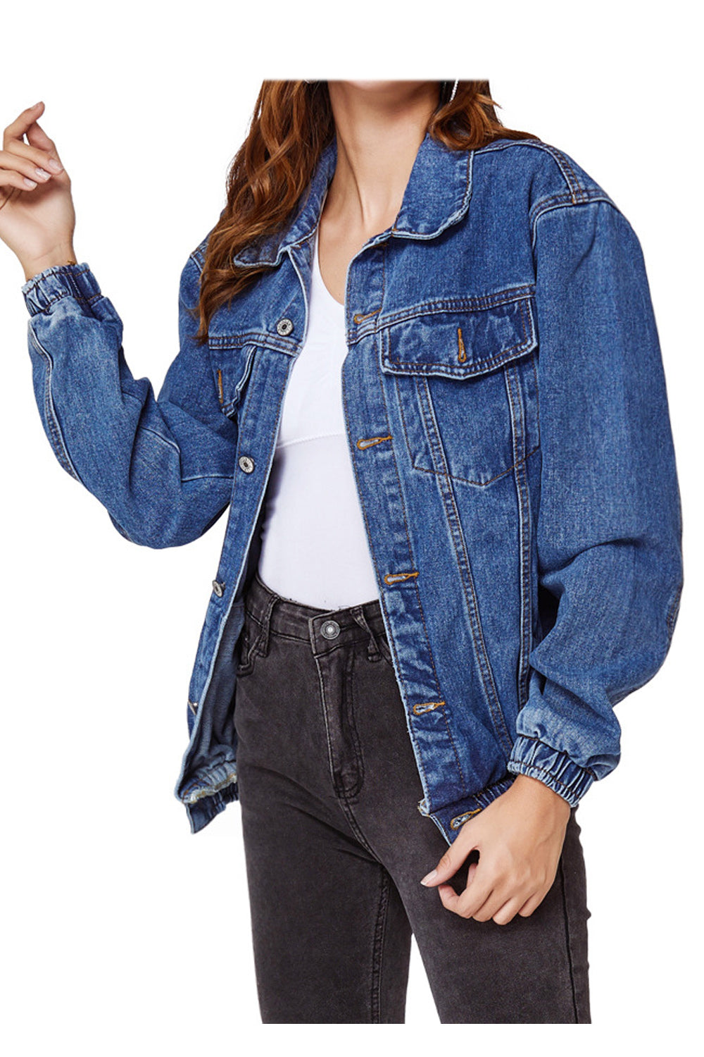 Women Pretty Loose Style Ventilated Collar Neck Awesome Soft Trendy Denim Jacket