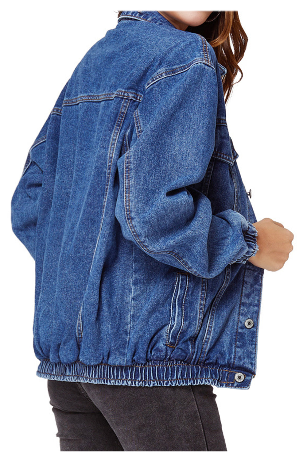 Women Pretty Loose Style Ventilated Collar Neck Awesome Soft Trendy Denim Jacket