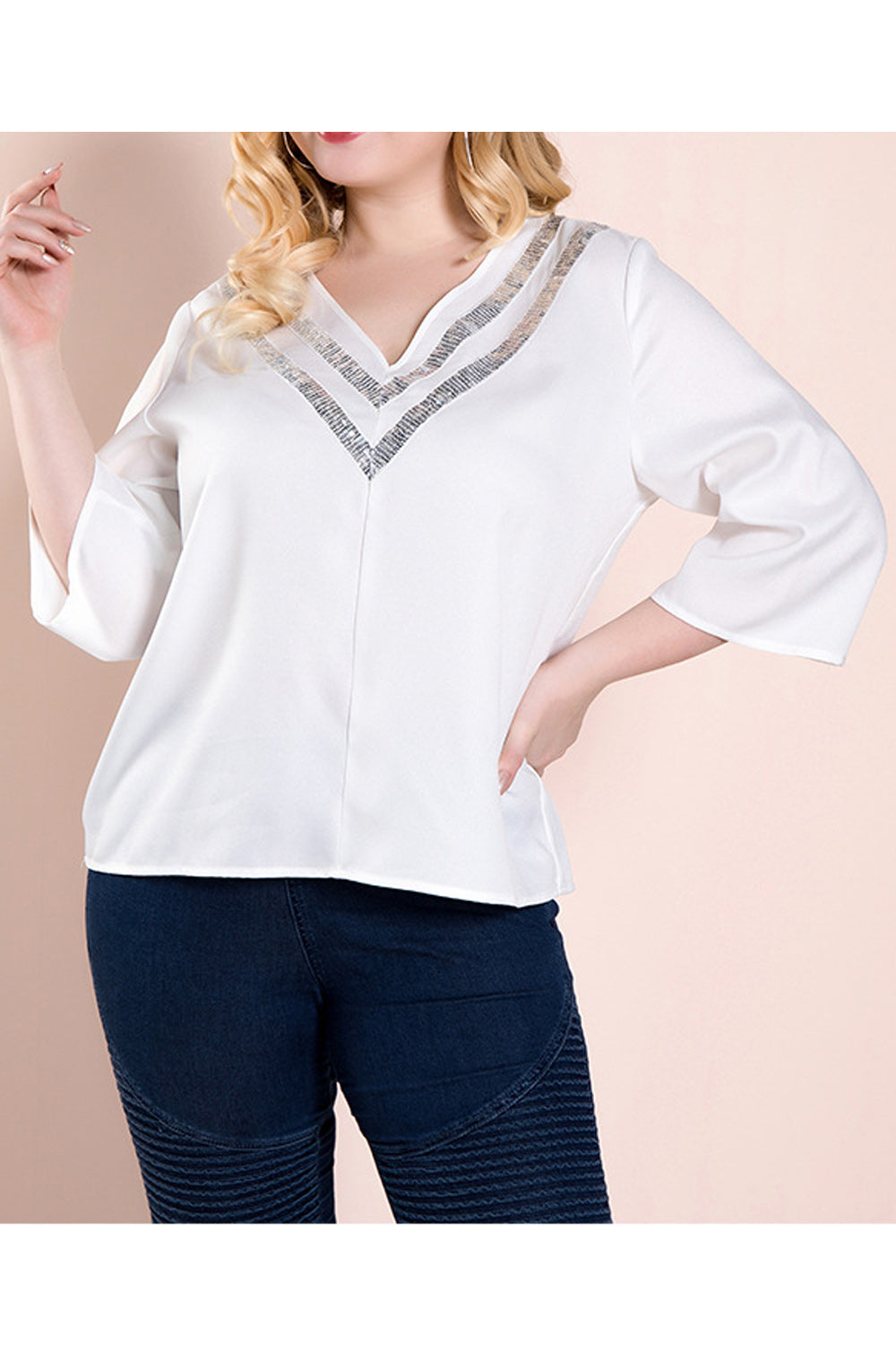 Women Plus Stylish V-Neck Casual Outdoor Blouse