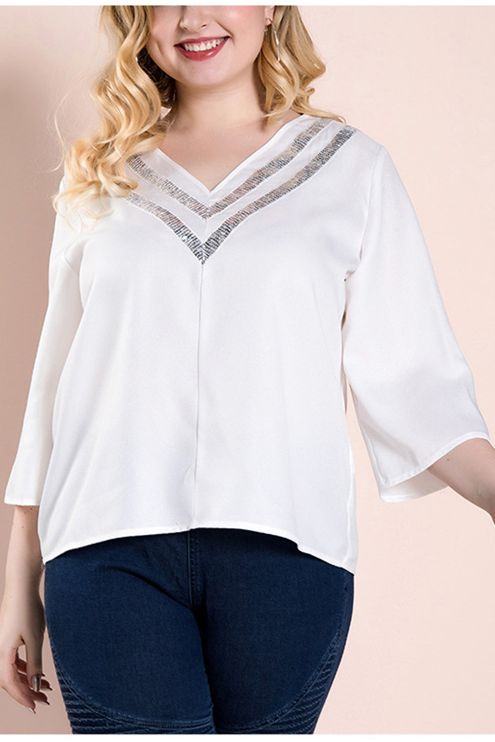 Women Plus Stylish V-Neck Casual Outdoor Blouse