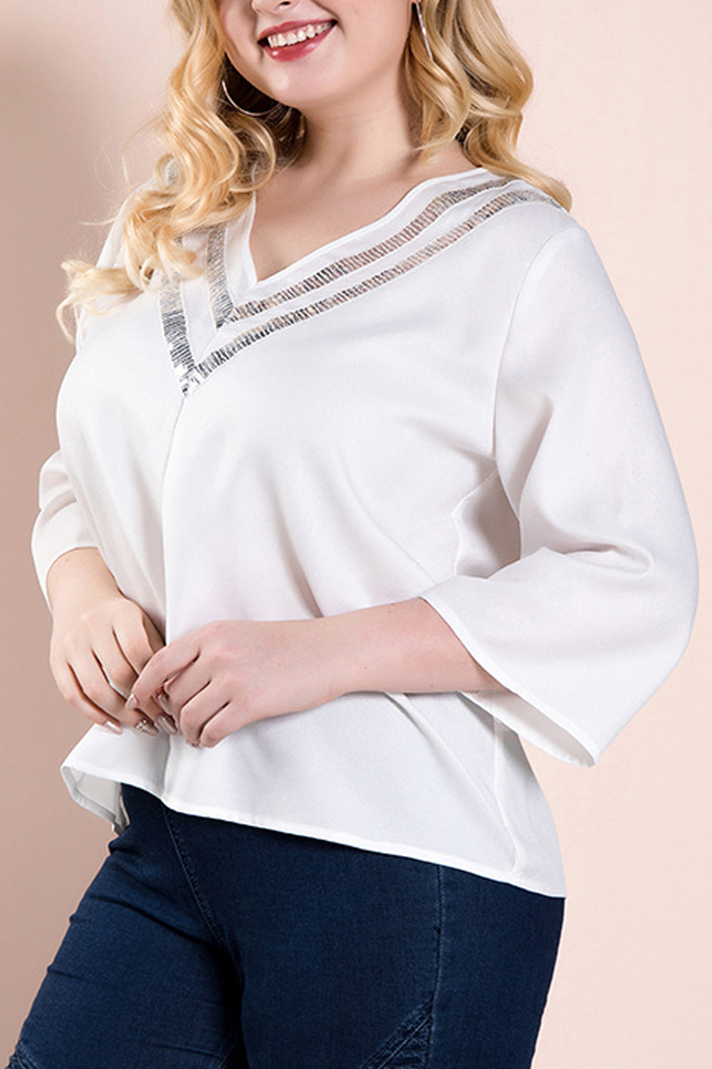 Women Plus Stylish V-Neck Casual Outdoor Blouse