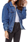 Women Pretty Loose Style Ventilated Collar Neck Awesome Soft Trendy Denim Jacket