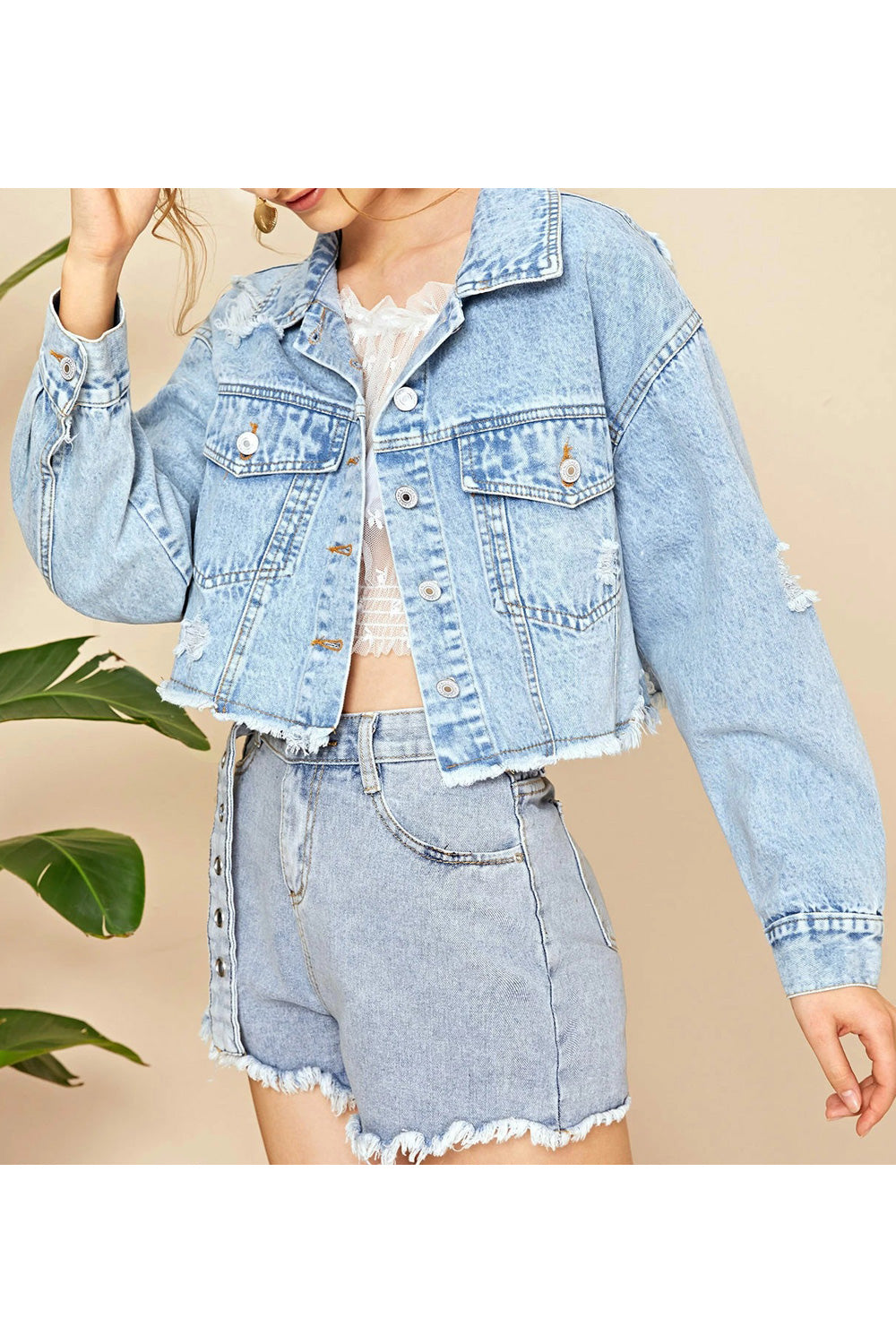 Women Ripper Hem Long Sleeve Winter Warm Casual Outstanding Denim Jacket
