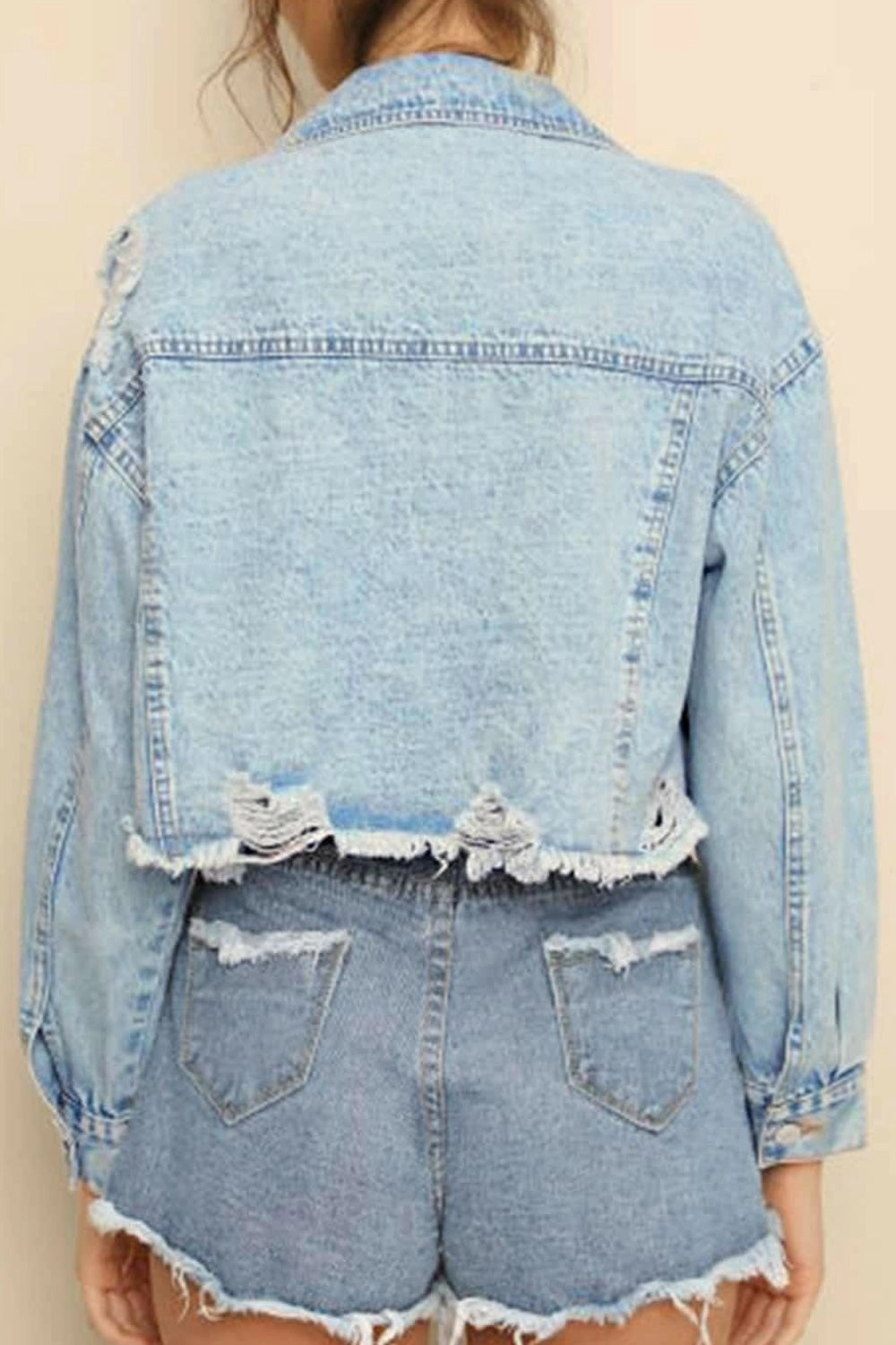 Women Ripper Hem Long Sleeve Winter Warm Casual Outstanding Denim Jacket