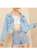 Women Ripper Hem Long Sleeve Winter Warm Casual Outstanding Denim Jacket
