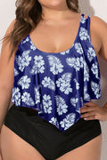 Women Easy Round Neck Floral Printed Two Piece Stretchy Swimwear