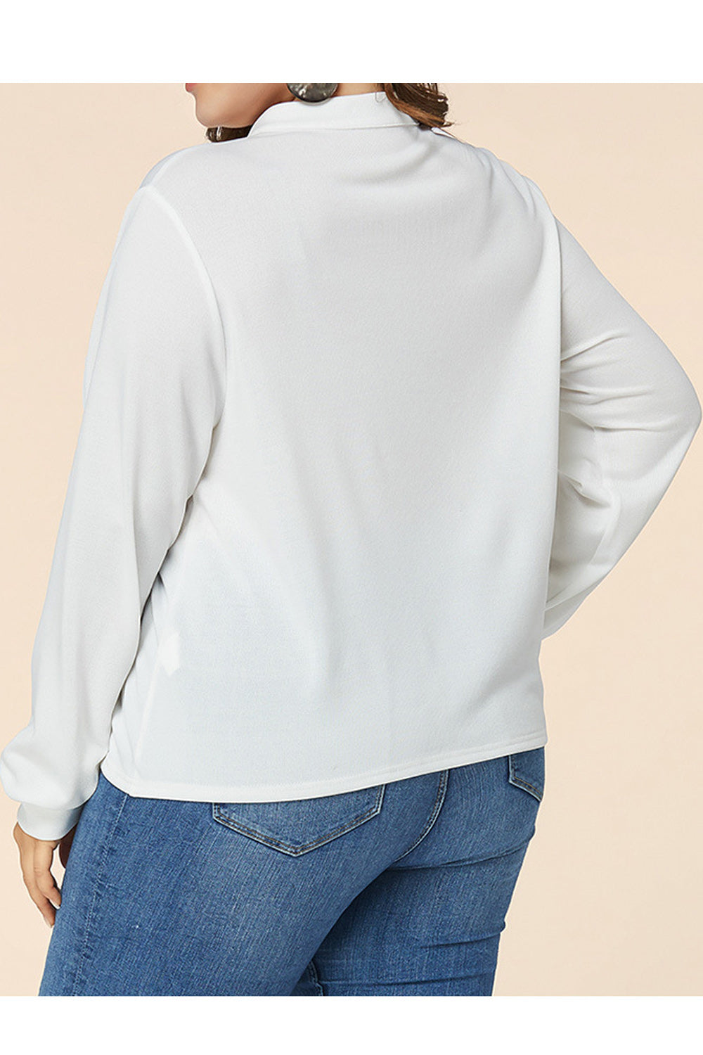 Women Plus V-Neck Button Attached Long Sleeve Stylish Shirt