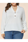 Women Plus V-Neck Button Attached Long Sleeve Stylish Shirt