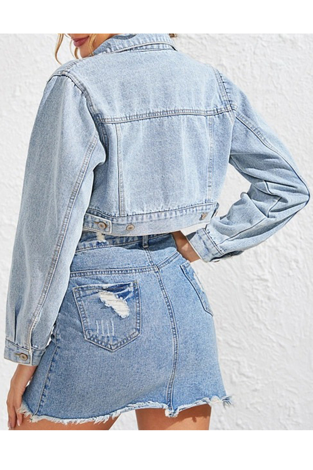 Women Ventilated Long Sleeve Pocket Styling Denim Jacket