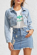 Women Ventilated Long Sleeve Pocket Styling Denim Jacket