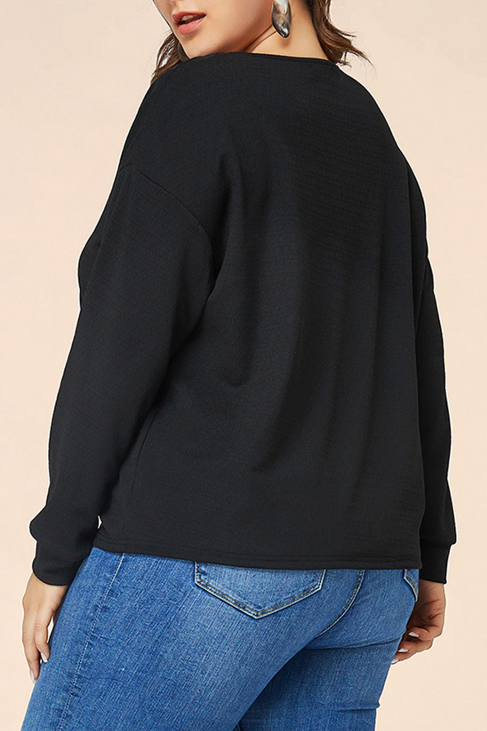 Women Plus See Through Neck Long Sleeve Casual Shirt