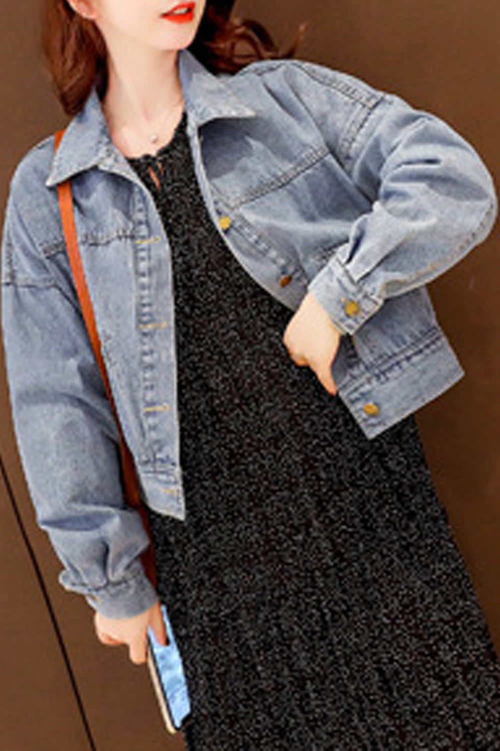 Women Button Closure Collar Neck Lightweight Convenient Denim Jacket