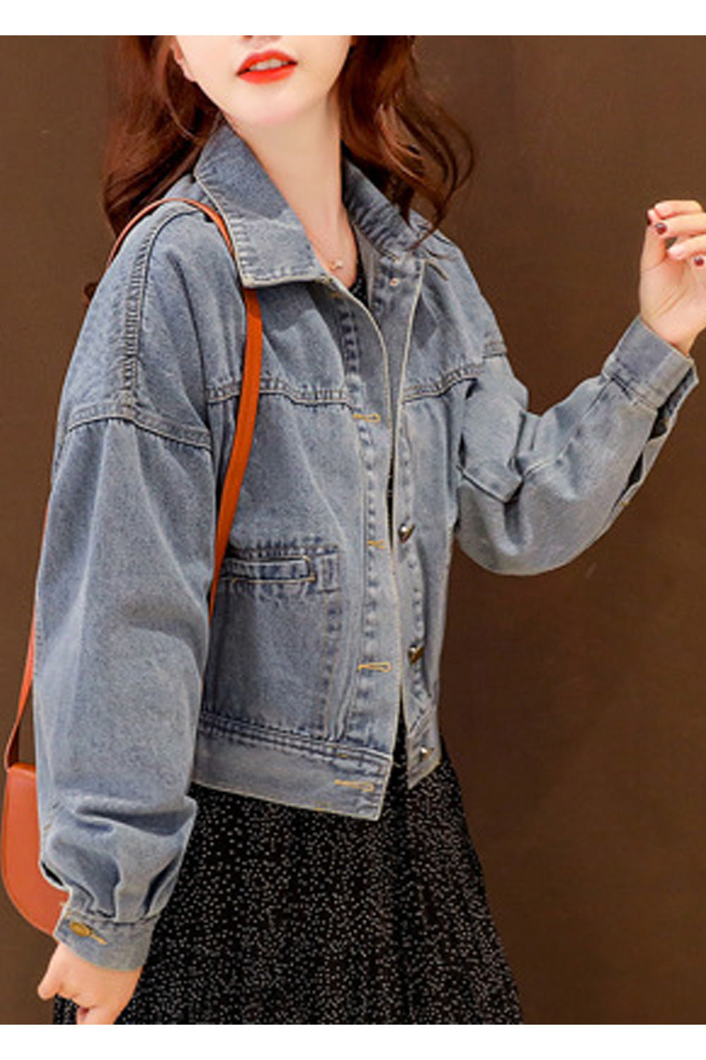 Women Button Closure Collar Neck Lightweight Convenient Denim Jacket