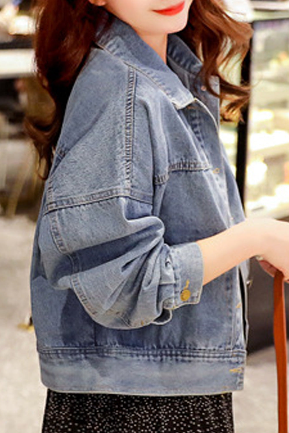 Women Button Closure Collar Neck Lightweight Convenient Denim Jacket
