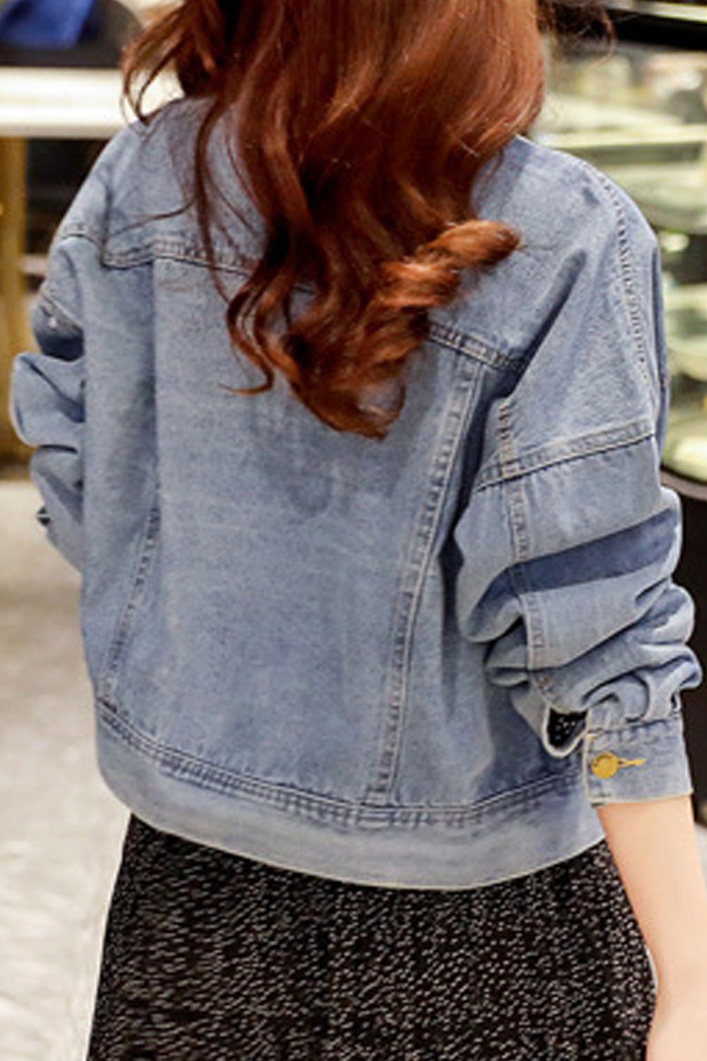 Women Button Closure Collar Neck Lightweight Convenient Denim Jacket