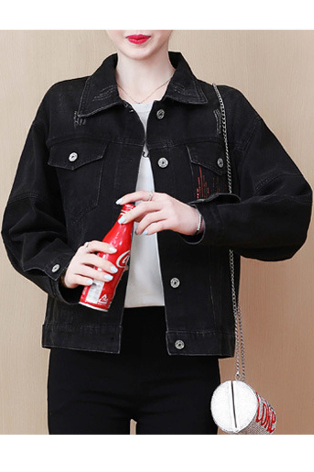 Women Awesome Printed Style Fabulous Ventilated Casual Winter Warm Long Sleeve Denim Jacket