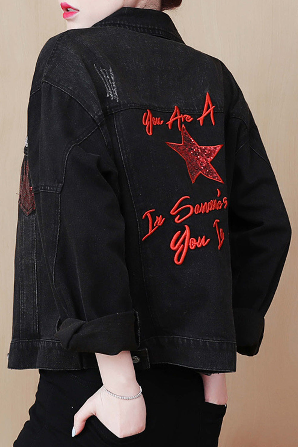 Women Awesome Printed Style Fabulous Ventilated Casual Winter Warm Long Sleeve Denim Jacket