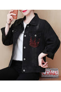 Women Awesome Printed Style Fabulous Ventilated Casual Winter Warm Long Sleeve Denim Jacket
