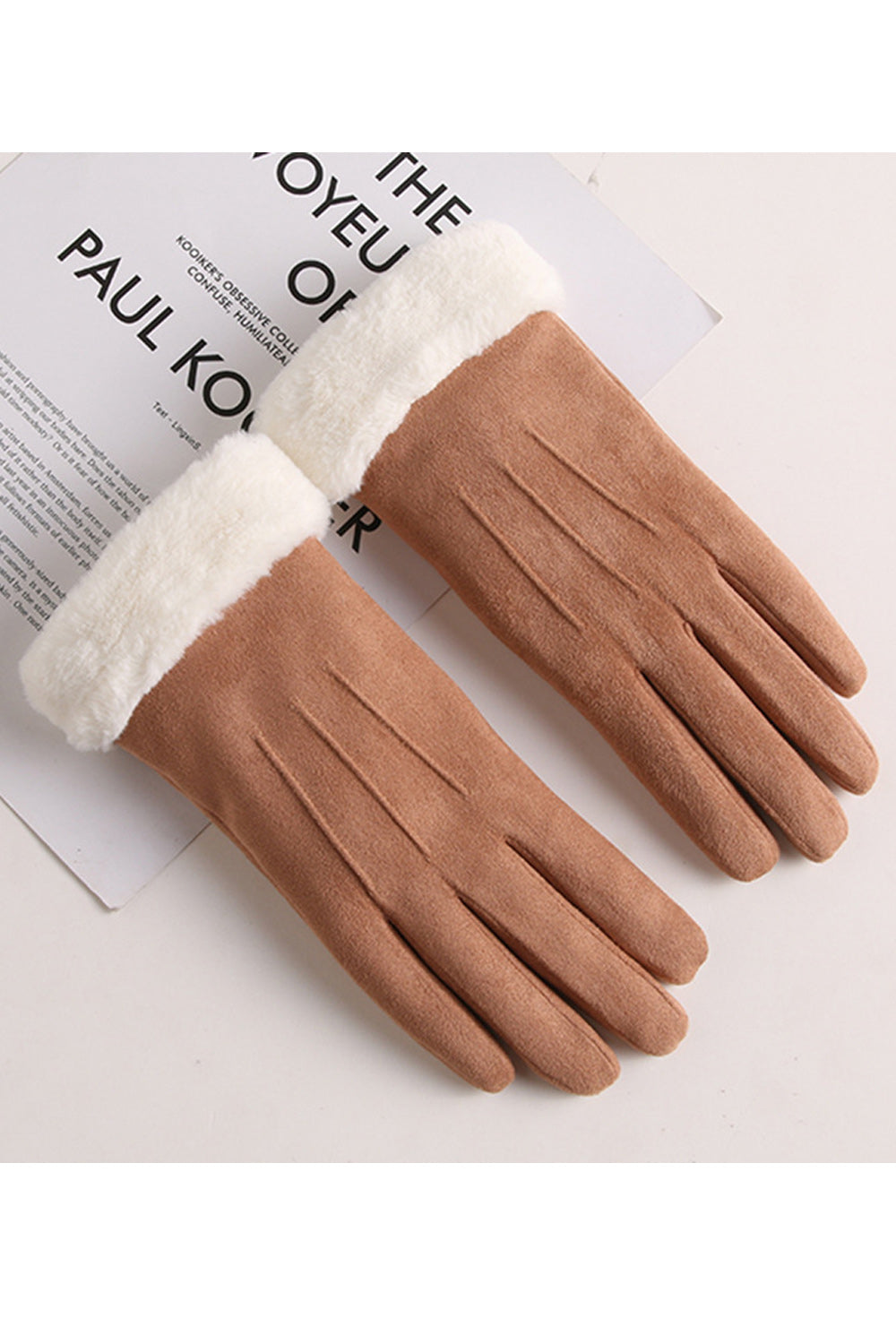 Women Windproof Solid Pattern Elegant Warm Convenient Suede Gloves