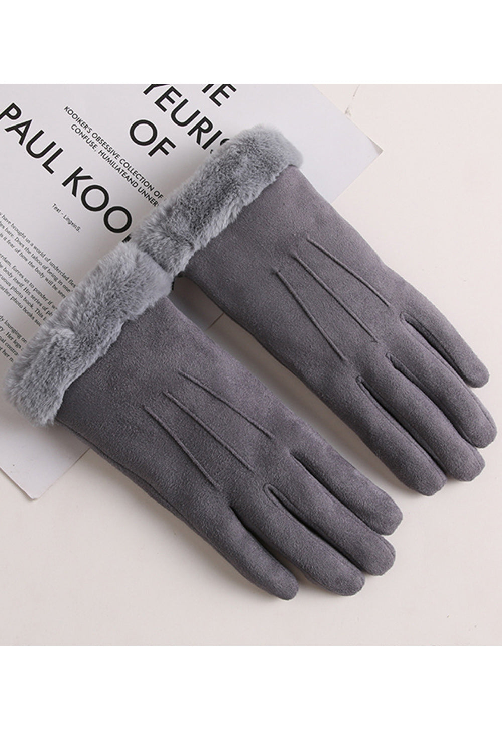 Women Windproof Solid Pattern Elegant Warm Convenient Suede Gloves