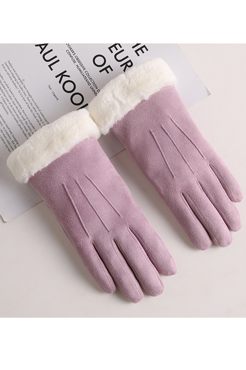 Women Windproof Solid Pattern Elegant Warm Convenient Suede Gloves