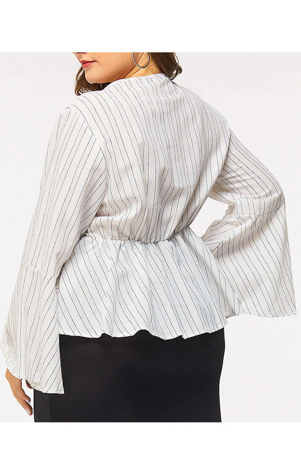 Women Plus Casual V-Neck Bell Sleeve Modern Shirt