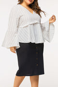 Women Plus Casual V-Neck Bell Sleeve Modern Shirt