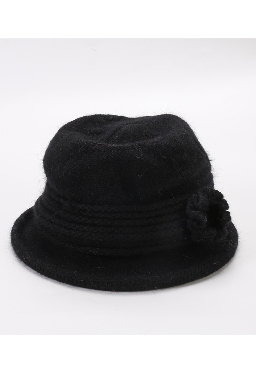 Women Lovely Solid Pattern Flower Decorated Knitted Hat