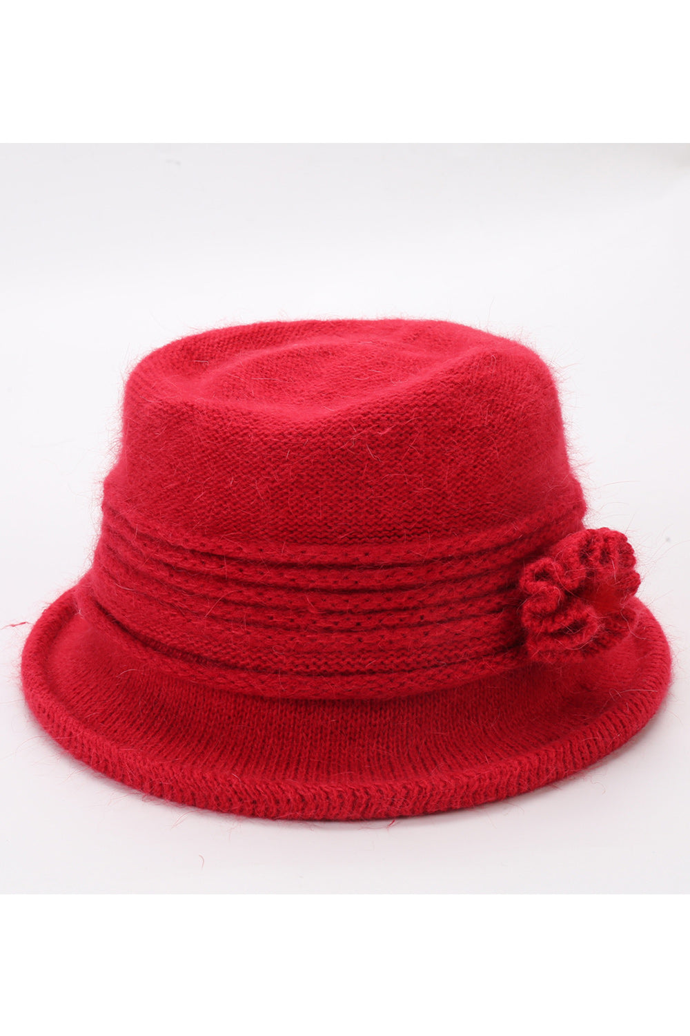 Women Lovely Solid Pattern Flower Decorated Knitted Hat