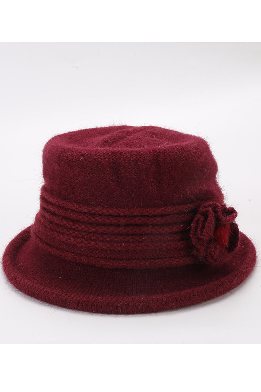 Women Lovely Solid Pattern Flower Decorated Knitted Hat