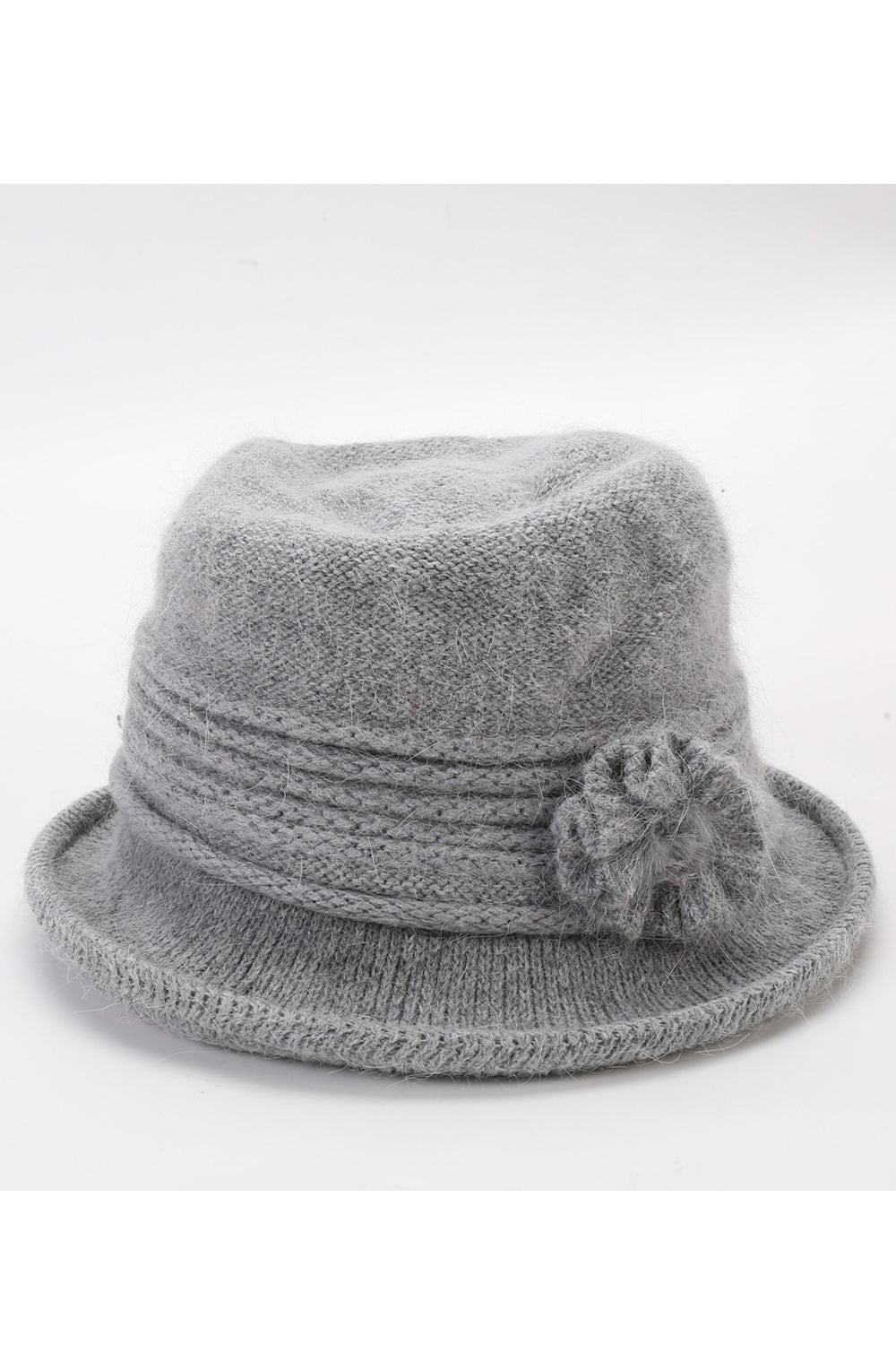 Women Lovely Solid Pattern Flower Decorated Knitted Hat