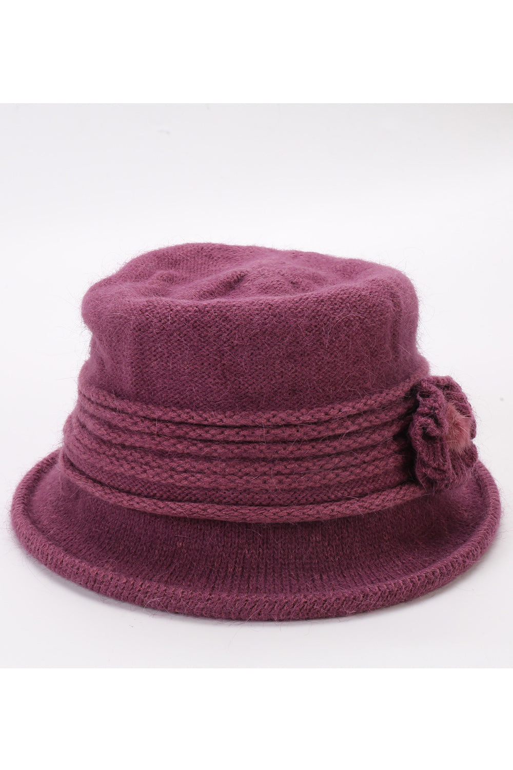 Women Lovely Solid Pattern Flower Decorated Knitted Hat