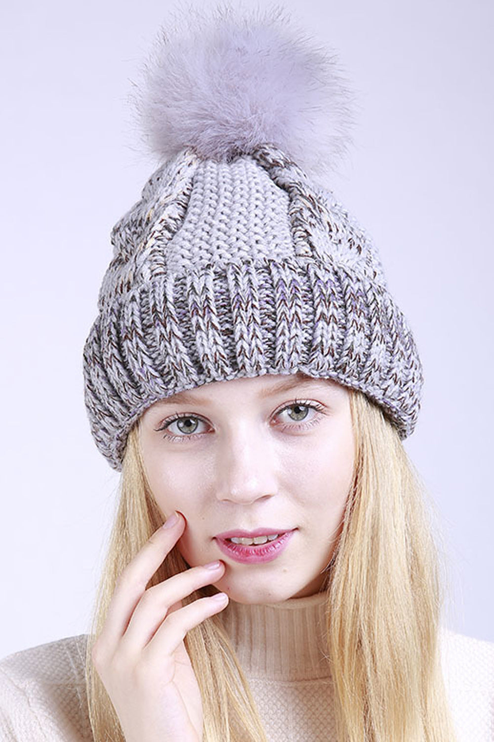 Women Magnificent Hair Ball Decorated Pretty Winter Knitted Hat