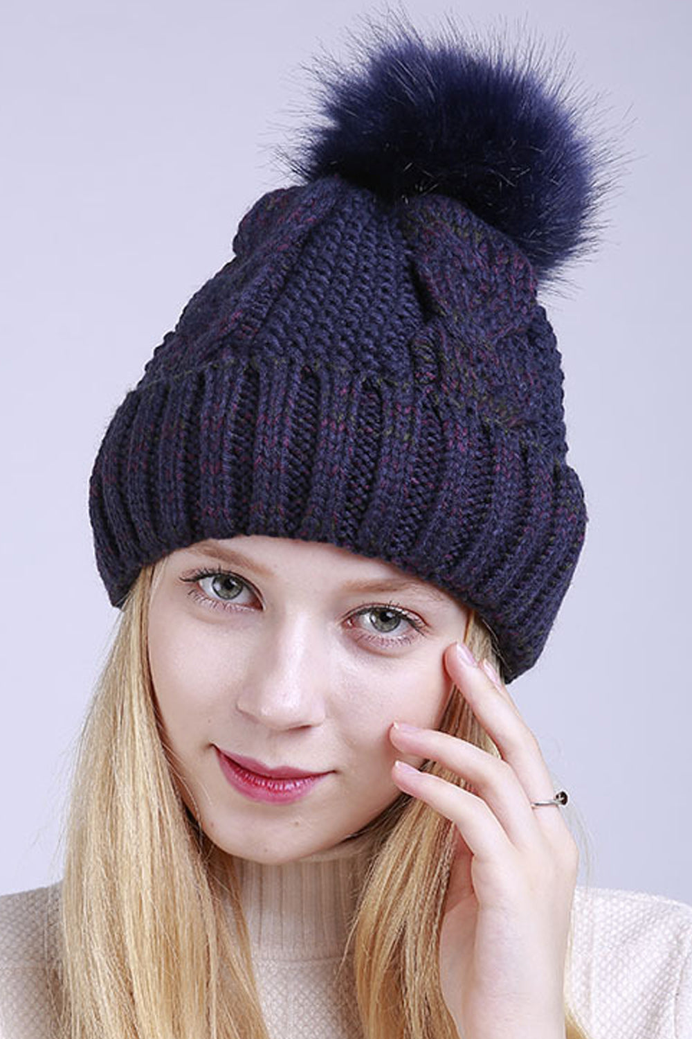 Women Magnificent Hair Ball Decorated Pretty Winter Knitted Hat