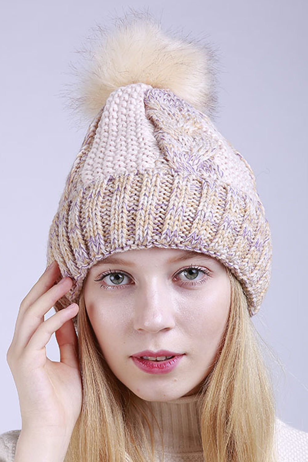 Women Magnificent Hair Ball Decorated Pretty Winter Knitted Hat