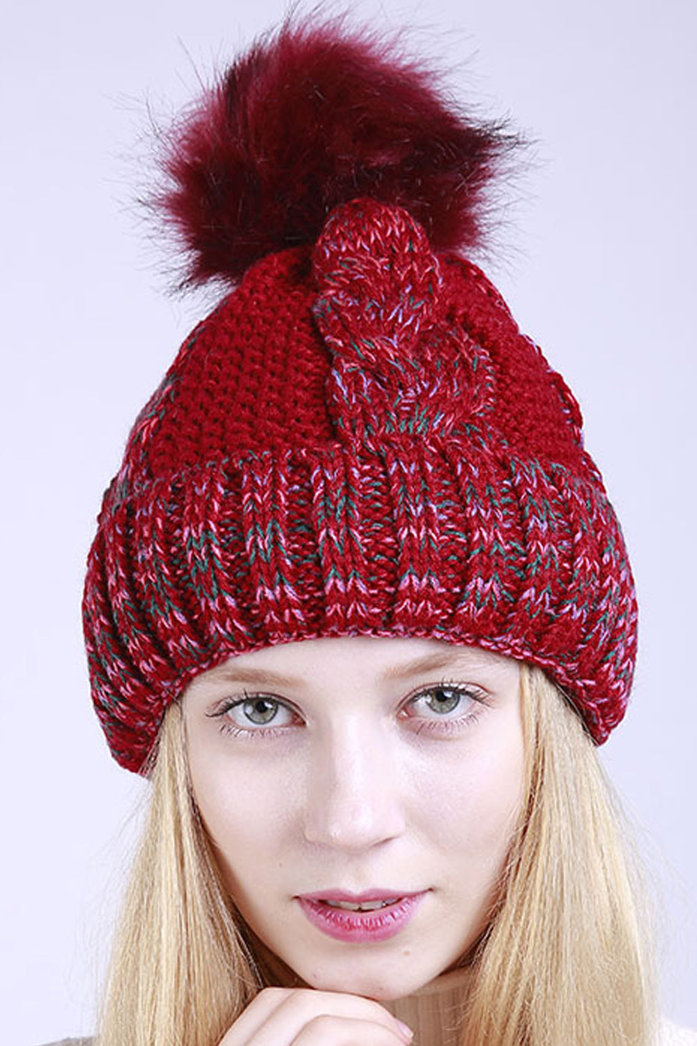 Women Magnificent Hair Ball Decorated Pretty Winter Knitted Hat