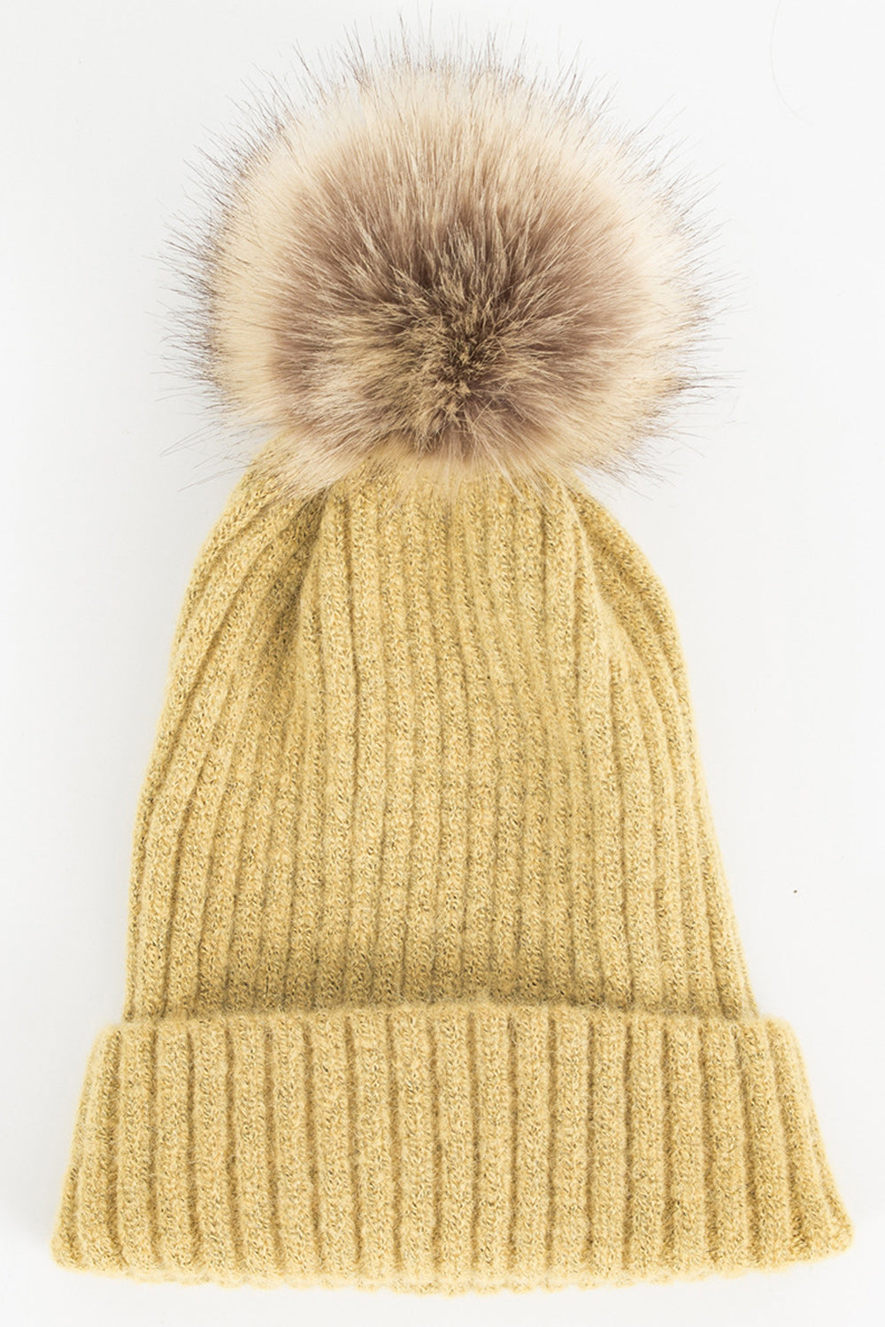 Women Solid Pattern Trendy Hair Ball Attached Lovely Knitted Hat